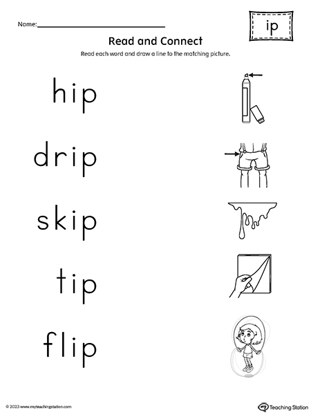 IP Word Family Read and Match Words to Pictures Worksheet