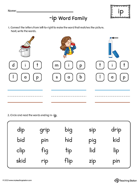 IP Word Family Read and Spell Simple Words Printable PDF