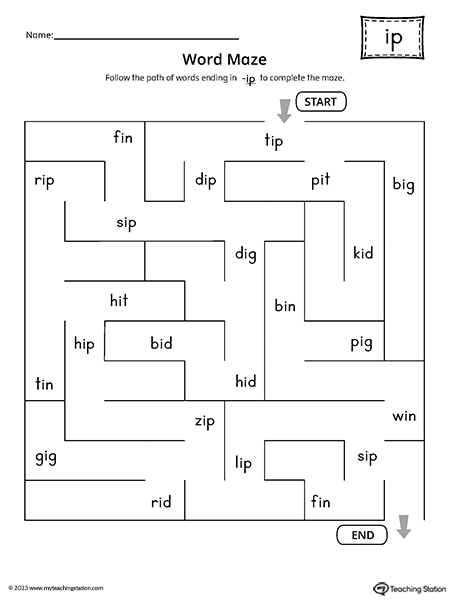 IP Word Family Word Maze Worksheet