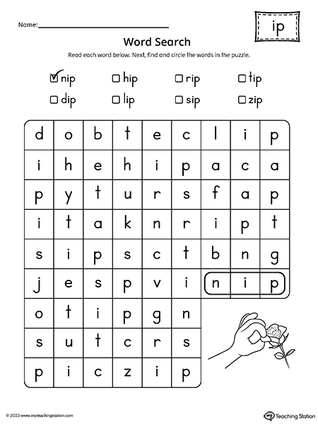 IP Word Family Word Search Worksheet