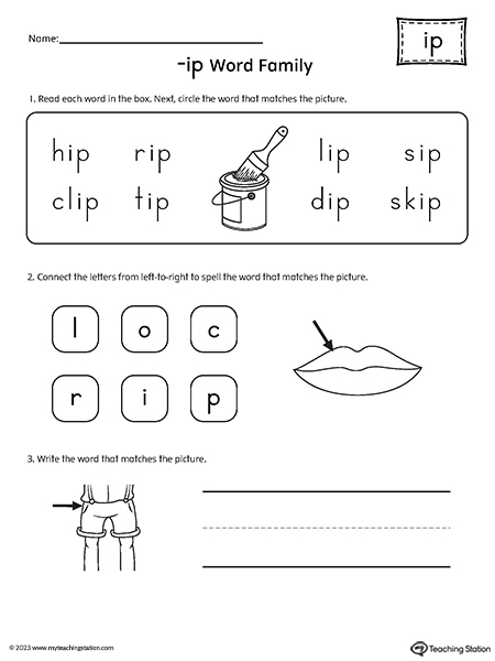 IP Word Family Worksheet