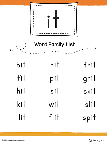 IT Word Family List Printable PDF
