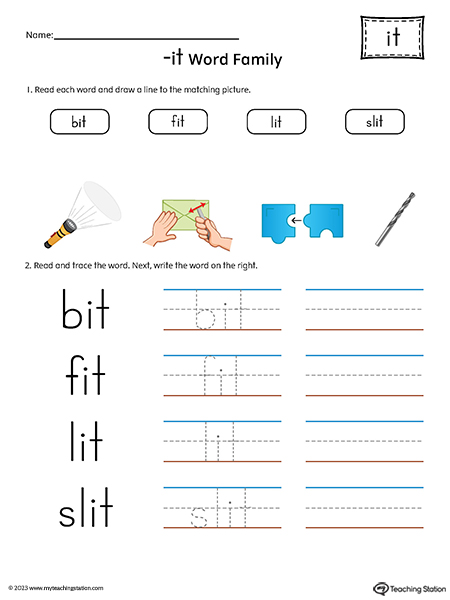 IT Word Family Match Pictures and Write Simple Words Printable PDF