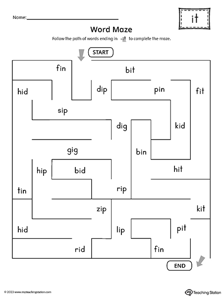 IT Word Family Word Maze Worksheet