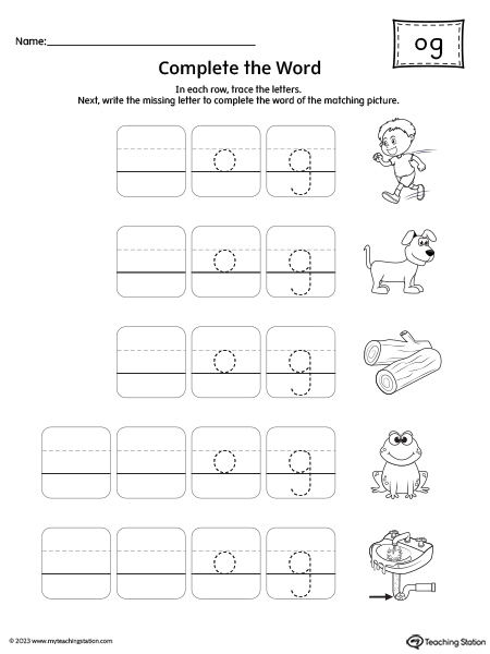 OG Word Family: Complete the Words Worksheet