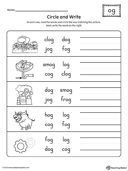 OG Word Family Match Word to Picture Worksheet
