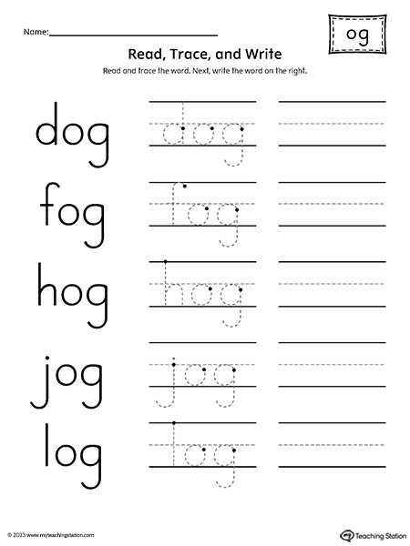 OG Word Family - Read, Trace, and Spell Worksheet