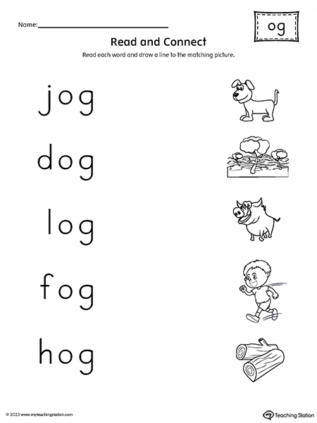 OG Word Family Read and Connect to Image Worksheet