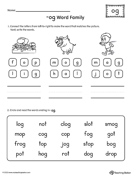 OG Word Family Read and Spell Simple Words Worksheet