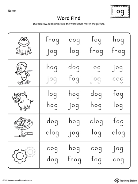 OG Word Family Word Find Worksheet