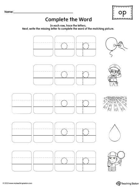 OP Word Family: Complete the Words Worksheet