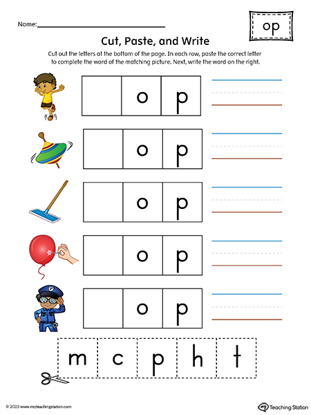 OP Word Family Picture Match Cut-and-Paste Printable PDF