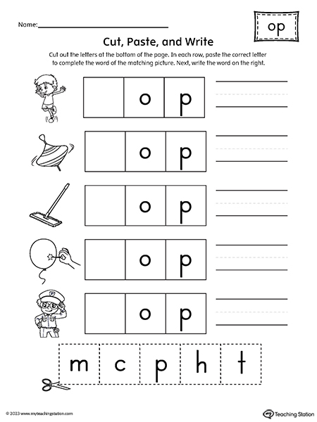 OP Word Family Picture Match Cut-and-Paste Worksheet