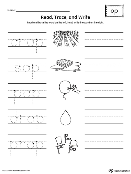 OP Word Family Read and Write Worksheet