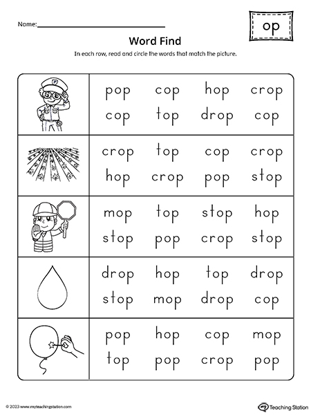 OP Word Family Word Find Worksheet