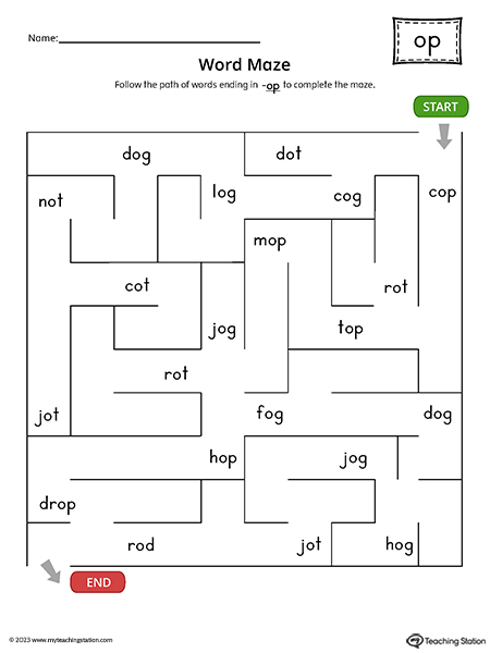 OP Word Family Word Maze Printable PDF