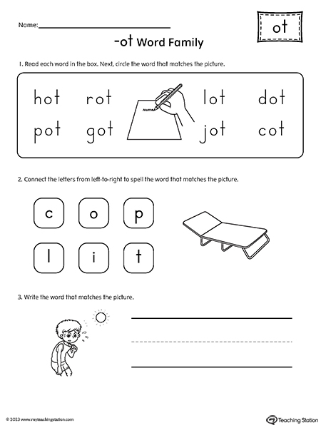 OT Word Family CVC Match and Spell Worksheet