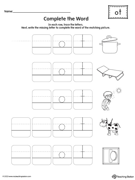 OT Word Family: Complete the Words Worksheet