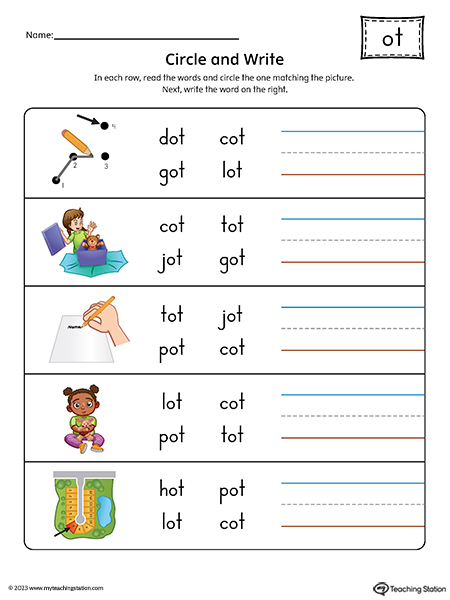OT Word Family Match CVC Word to Picture Printable PDF