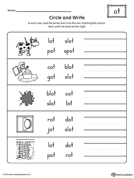 OT Word Family Match Word to Picture Worksheet