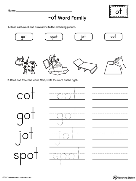 OT Word Family Match and Spell Words Worksheet
