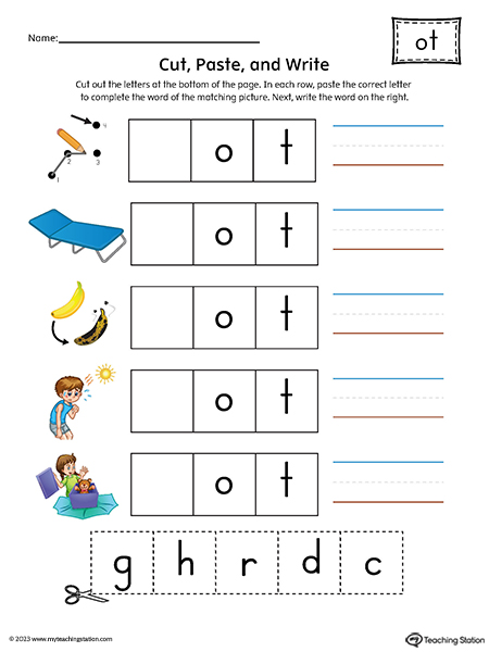 OT Word Family Picture Match Cut-and-Paste Printable PDF