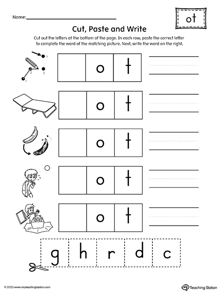 OT Word Family Picture Match Cut-and-Paste Worksheet