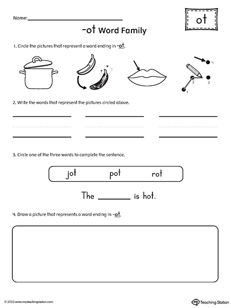 OT Word Family Picture and Word Match Worksheet