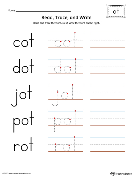 OT Word Family - Read, Trace, and Spell Printable PDF