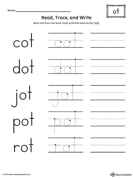 OT Word Family - Read, Trace, and Spell Worksheet