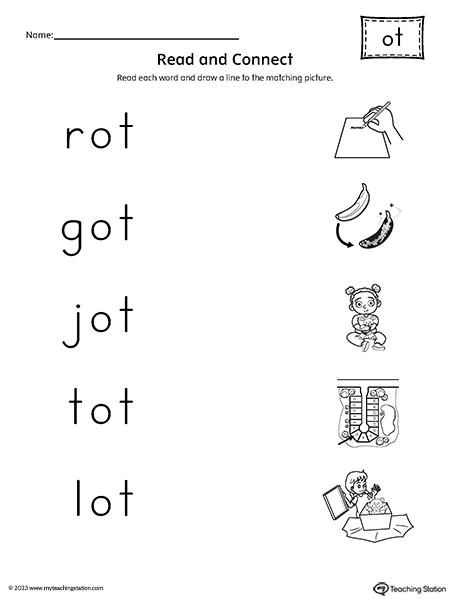 OT Word Family Read and Match CVC Words to Pictures Worksheet