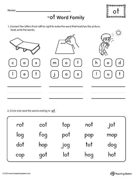 OT Word Family Read and Spell Simple Words Worksheet