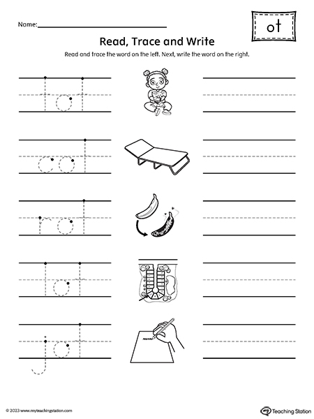 OT Word Family Trace and Write CVC Words Worksheet
