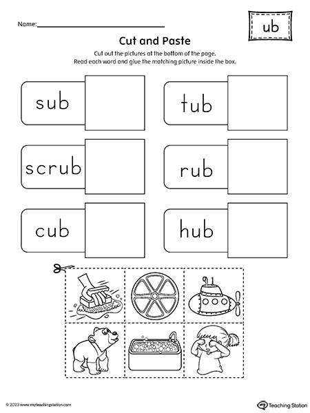 UB Word Family Cut-and-Paste Worksheet