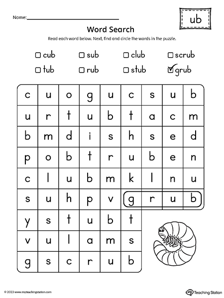 UB Word Family Word Search Worksheet