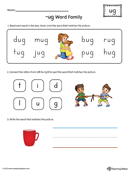 UG Word Family Match and Spell Printable PDF