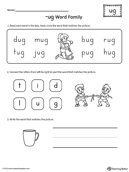 UG Word Family Match and Spell Worksheet