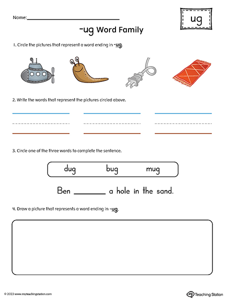 UG Word Family Picture and Word Match Printable PDF