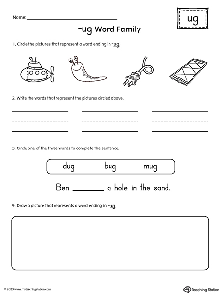 UG Word Family Picture and Word Match Worksheet