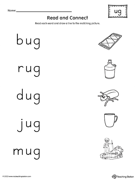UG Word Family Read and Connect to Image Worksheet