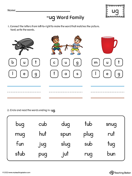 UG Word Family Read and Spell Simple Words Printable PDF