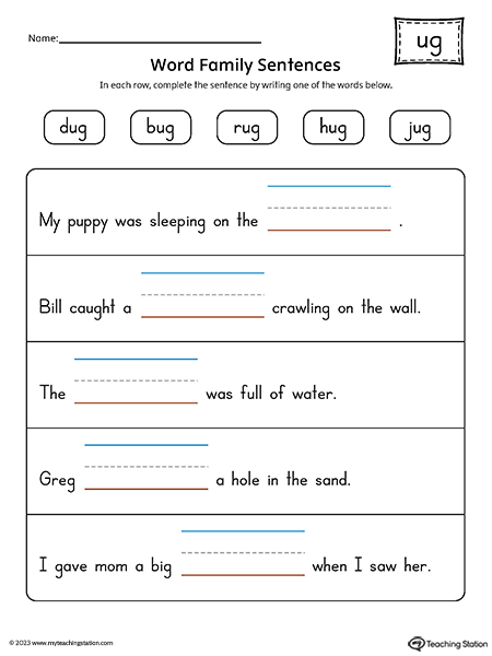 UG Word Family Sentences Printable PDF