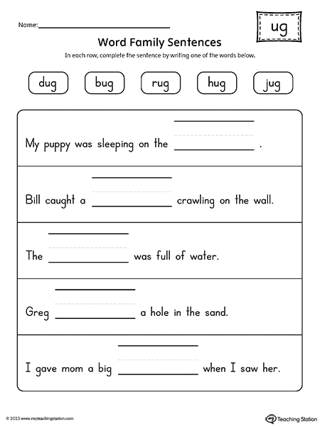 UG Word Family Sentences Worksheet