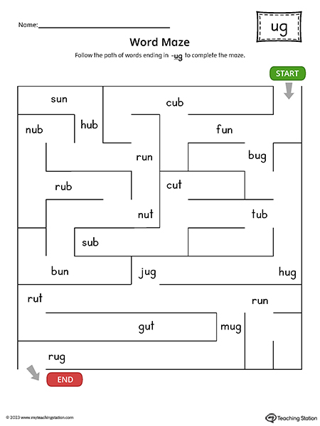 UG Word Family Word Maze Printable PDF