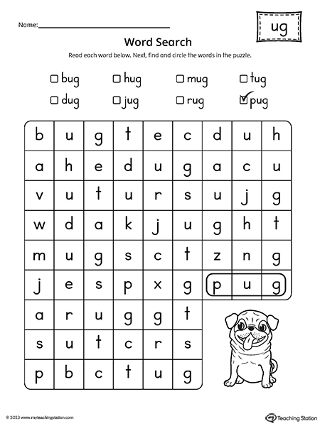 UG Word Family Word Search Worksheet