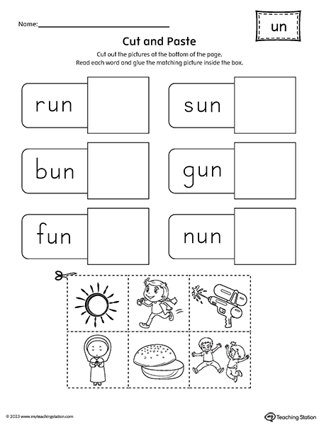 UN Word Family Cut-and-Paste Worksheet