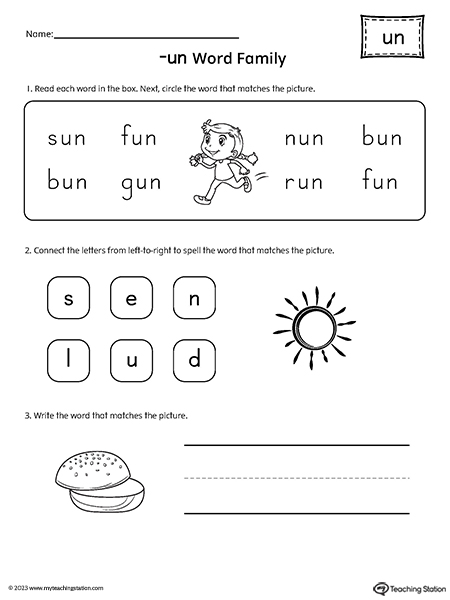 UN Word Family Match and Spell Worksheet