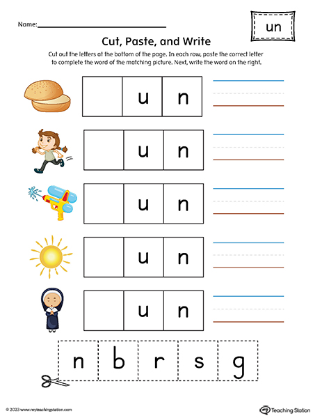 UN Word Family Picture Match Cut-and-Paste Printable PDF