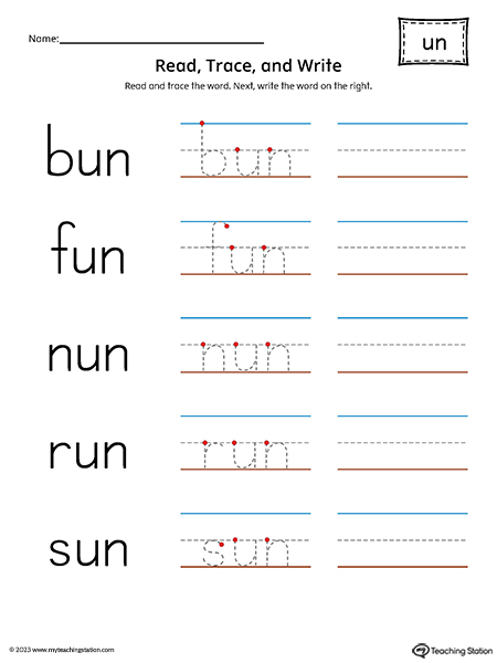 UN Word Family - Read, Trace, and Spell Printable PDF