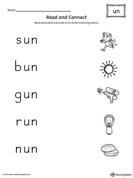 UN Word Family Read and Connect to Image Worksheet